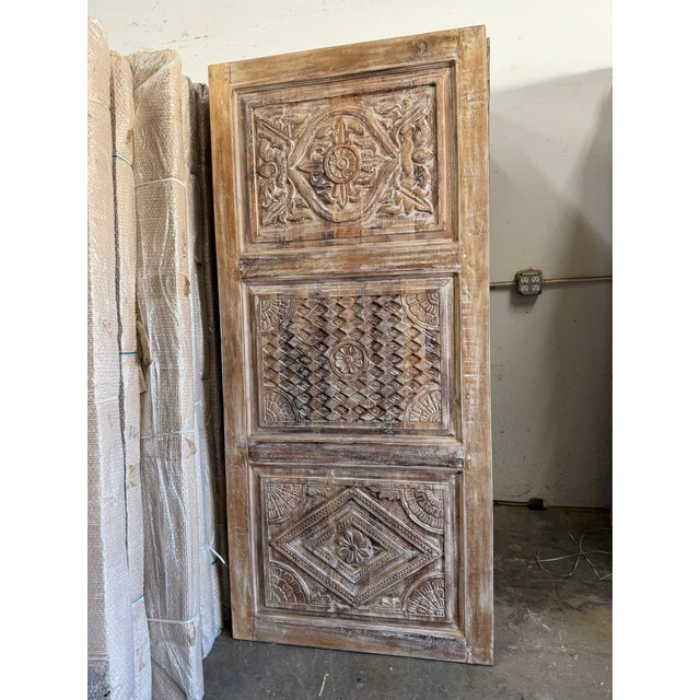 1920s Antique Carved Wood Statement Entry Door – Hinged or Sliding Barn Door 80x36 For Sale - Image 5 of 7