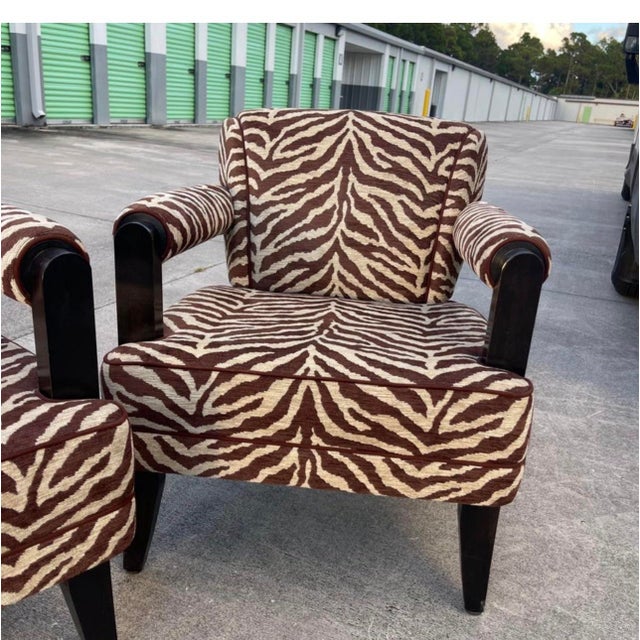 Directional Larry Laslo for Directional Zebra Pattern Wood Frame Lounge Club Chairs, a Pair For Sale - Image 4 of 9
