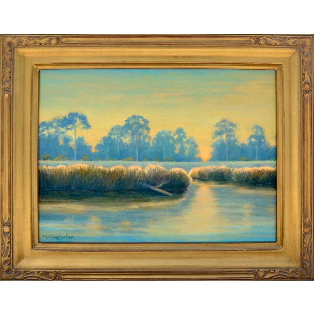 Textile "Bayou in Blue & Gold" Landscape by Max Flandorfer For Sale - Image 7 of 7