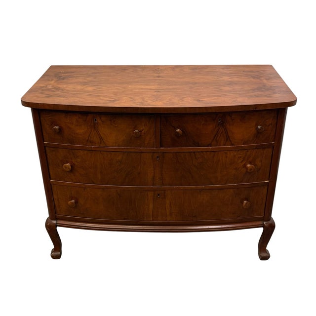 American Vintage Traditional Colonial Style Mahogany & Burl Wood Chest of Drawers For Sale - Image 3 of 12