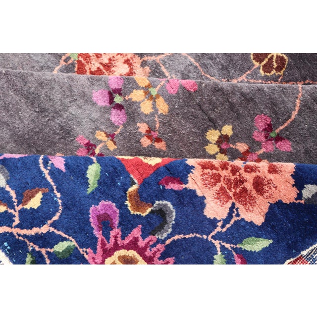 Antique Art Deco Rug in Soft Grey Field With Navy Blue and Red Border For Sale - Image 13 of 14