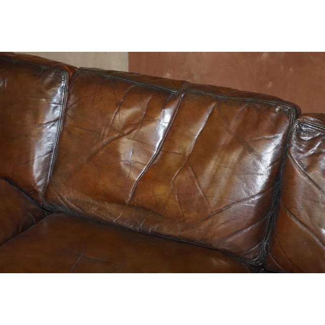 Animal Skin Low Mid-Century Modern Brown Leather Sofa For Sale - Image 7 of 17