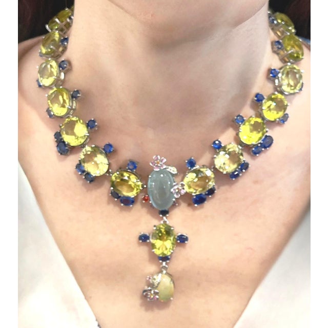 Bochic Capri Vintage 18K Gold & Silver Necklace, 74ct Multi Gemstones For Sale - Image 10 of 13