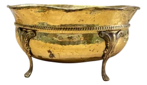 Vintage Large Hand Hammered Footed Brass Cachepot