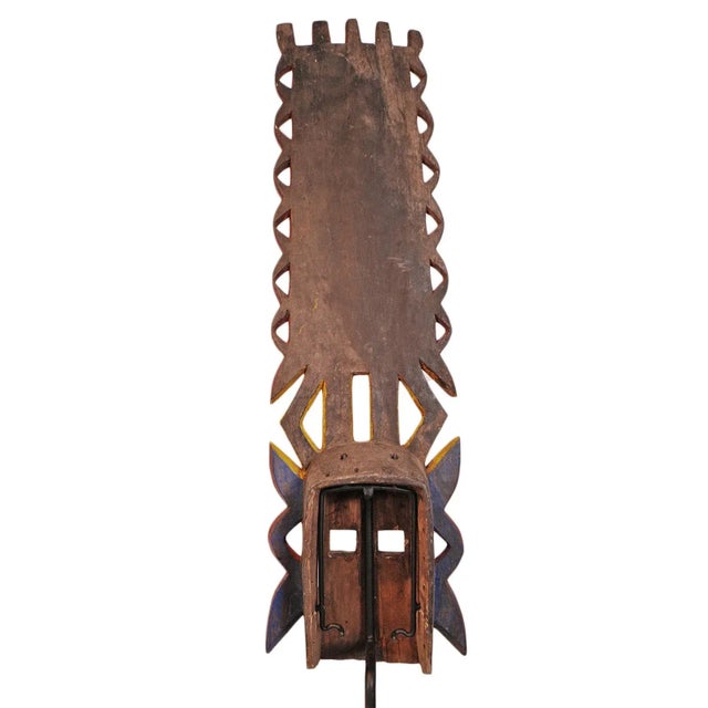 Brown Vintage Colorful Burkina Faso Mali Mask on Stand For Sale - Image 8 of 10