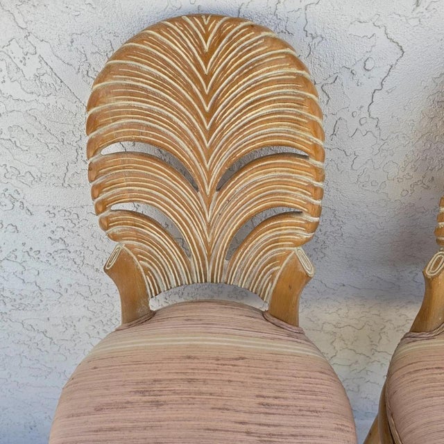 Vintage Venetian Grotto Style Carved Wood Palm Leaf Barstools Set of 2 For Sale In Miami - Image 6 of 15