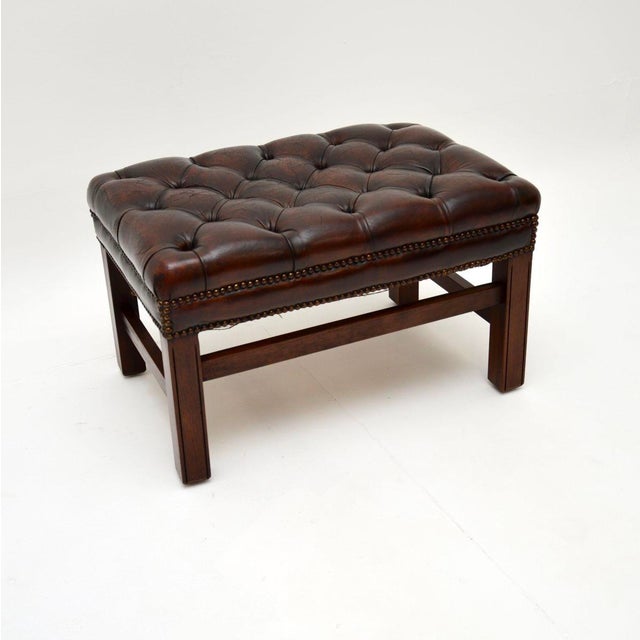 Antique Chippendale Leather Stool, 1920 For Sale - Image 6 of 6