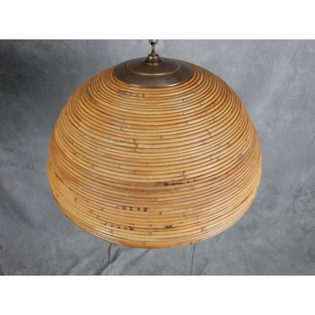 Large 1960's Rattan Bamboo & Brass Dome Pendant For Sale In Las Vegas - Image 6 of 9