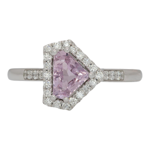 Pink Sapphire Ring With Earth Mined Diamonds Accents: Solid 14k Gold, Trillion, Size 6.75