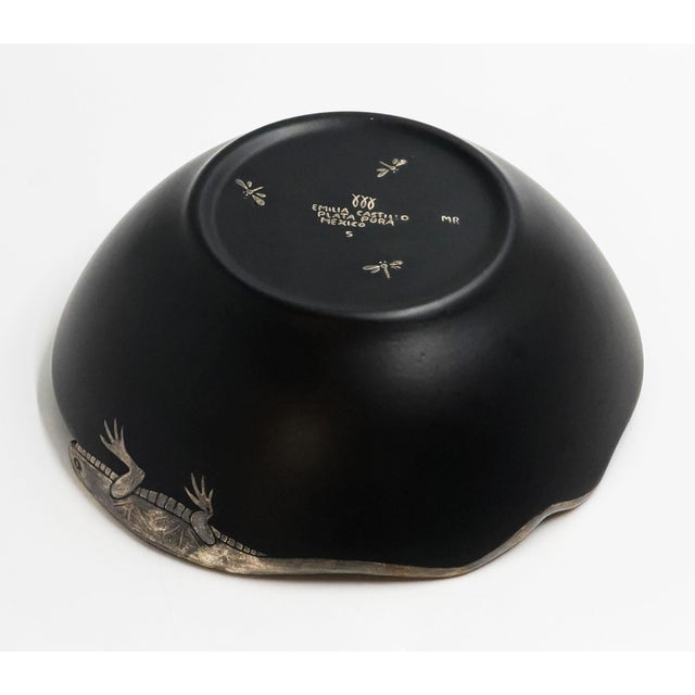 1980s Emilia Castillo Pure Silver Lizard & Black Porcelain Bowl, Mexican Silver Art For Sale - Image 11 of 18