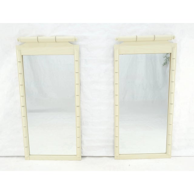 Mid-Century Modern Pair of White Lacquer Mid Century Modern Rectangle Faux Bamboo Wall Mirrors For Sale - Image 3 of 9