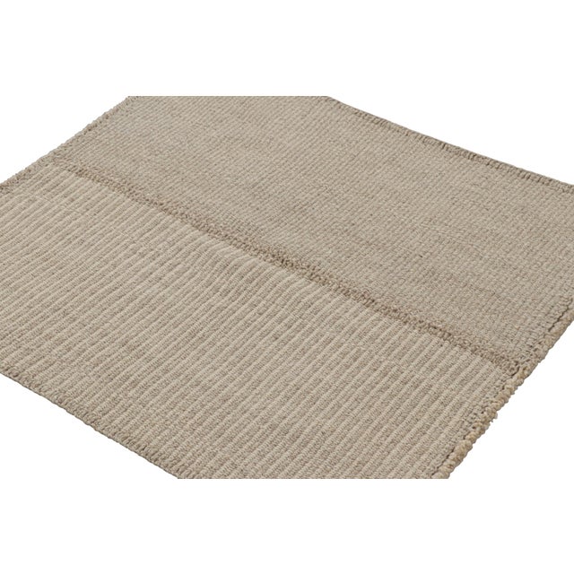 Rug & Kilim Rug & Kilim’s Contemporary Square Kilim With Textural Beige-Brown Stripes For Sale - Image 4 of 7
