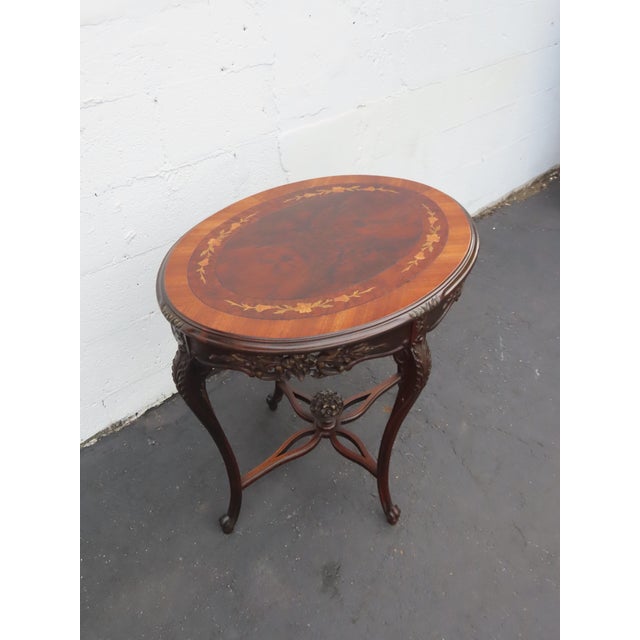 French Early 1900s Hand Carved Inlay Side End Center Table 6668 For Sale - Image 11 of 17