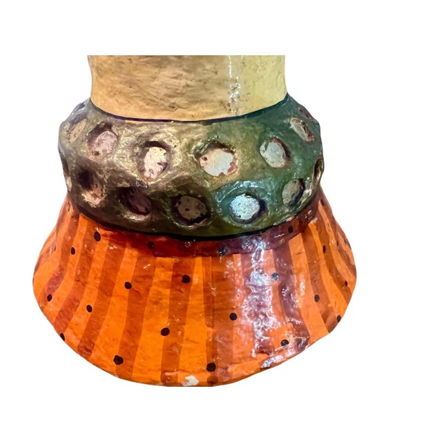 India Paper Mache Folk Art Bust Pair-Rajasthani Style Heads-Kasmiri-Sculpture For Sale - Image 15 of 15