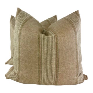 Wool Stripe in Peach 22" Pillows-A Pair For Sale