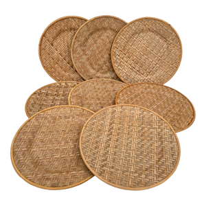 Vintage Basketweave Bamboo Charger Plates- Set of 8