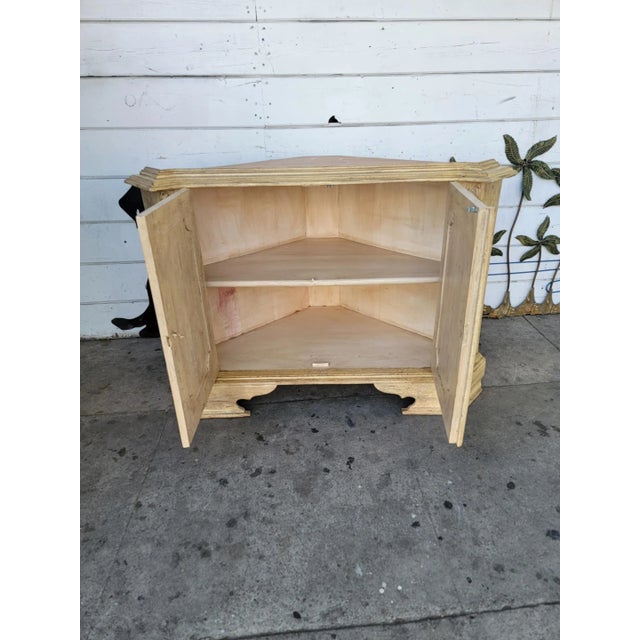 1980s Rustic Carved Wood Corner Hutch Cabinet For Sale - Image 13 of 18
