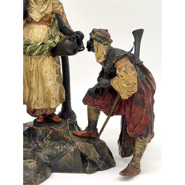 Austrian Cold Painted Bronze Bedouin Maiden & Attendant at Well, Franz Bergman For Sale In West Palm - Image 6 of 12