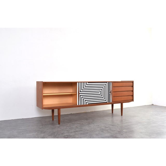 Mid-Century Modern Op-Art Hand-Painted Teak Sideboard, 1960s For Sale - Image 9 of 17