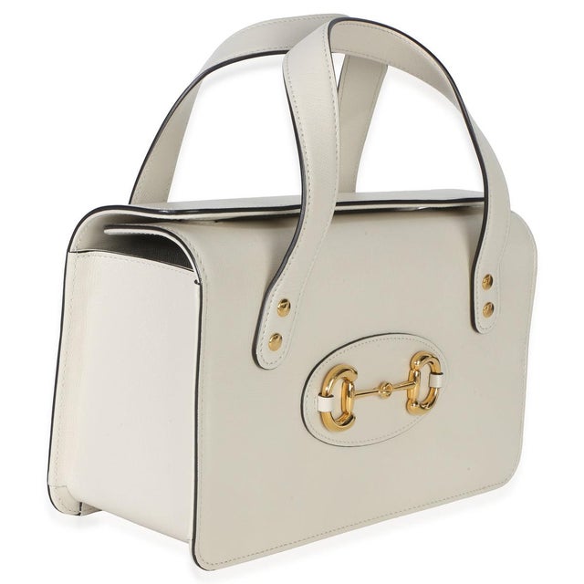 Contemporary Mystic White Calfskin Small Horsebit 1955 Foldover Top Handle Bag For Sale - Image 3 of 8