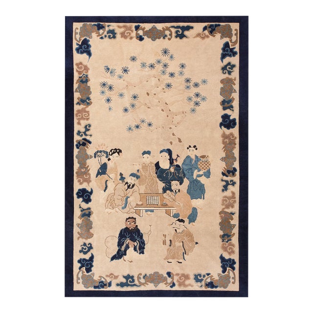 Early 20th Century Chinese Peking Carpet with Eight Immortals Playing Weiqi "Go" For Sale