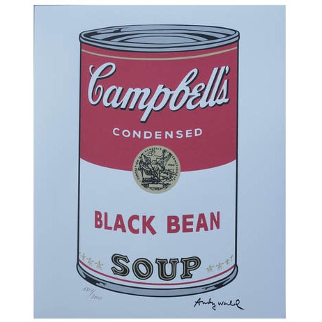 1986 Carnegie Museum of Art Andy Warhol Campbell's Soup Black Bean Lithograph For Sale