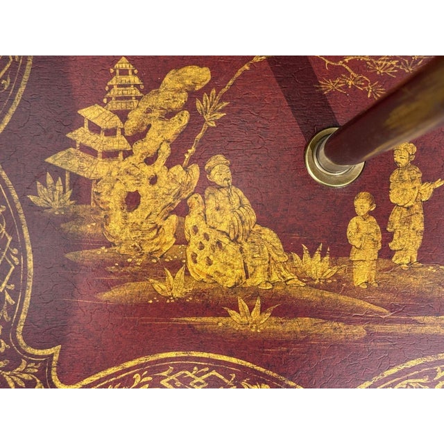 1960s Mid 20th Century Chinoiserie, Red Japanned Floor Lamp, Wood, Brass For Sale - Image 5 of 12