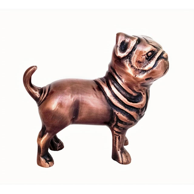 Copper Antique Copper Finish Metal Pug Dog Sculpture For Sale - Image 8 of 10