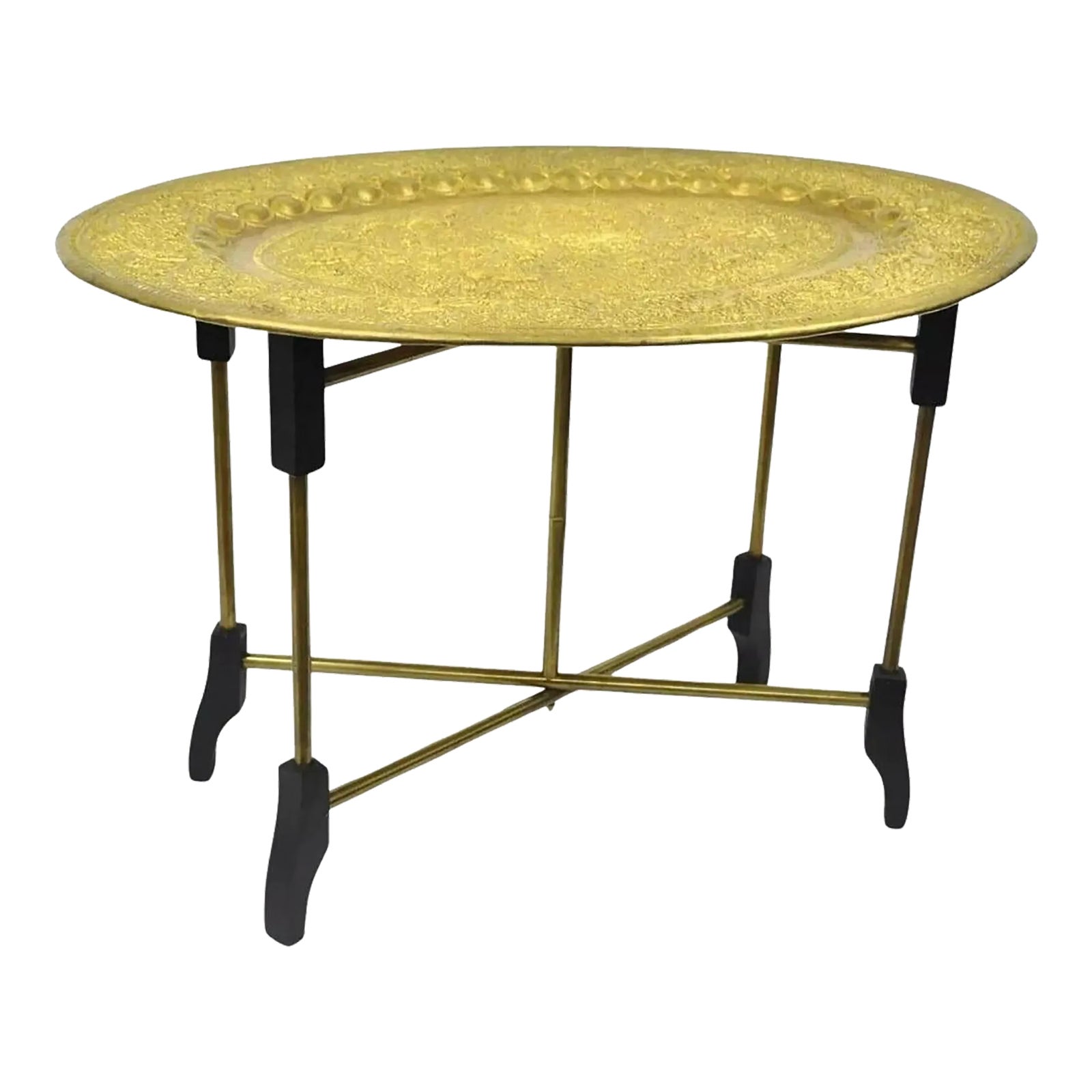 Vintage Moroccan Brass Bird Embossed Oval Folding Small Tray Table ...