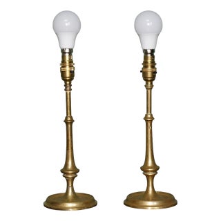 Antique English Brass Table Lamps, 1900, Set of 2 For Sale