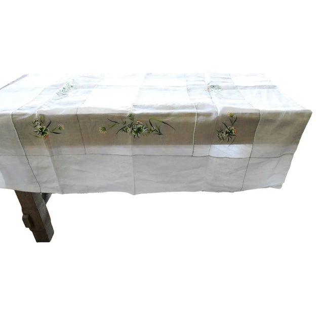 Vintage Hand Embroidered Linen Organza Luncheon Tablecloth and Napkins For Sale - Image 4 of 12