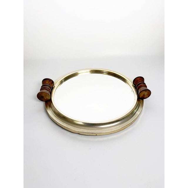 Art Deco Metal, Mirror and Wood Tray, France, 1940s For Sale - Image 4 of 15