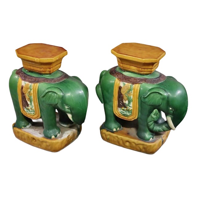 Pair Elephant Form Garden Stools For Sale
