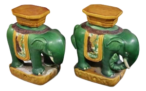 Pair Elephant Form Garden Stools