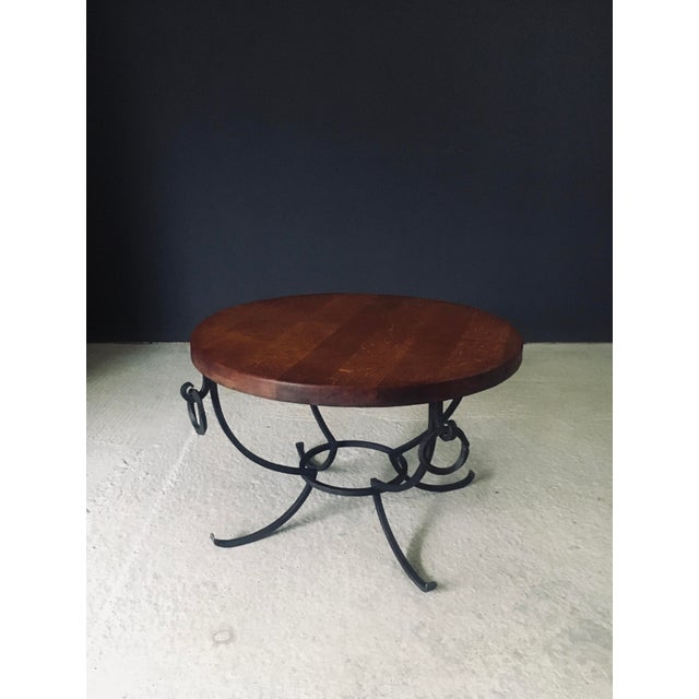 Vintage Rustic Design Oak & Wrought Iron Coffee Table. Made in Belgium, 1950's / 60's period. Solid oak thick round table...