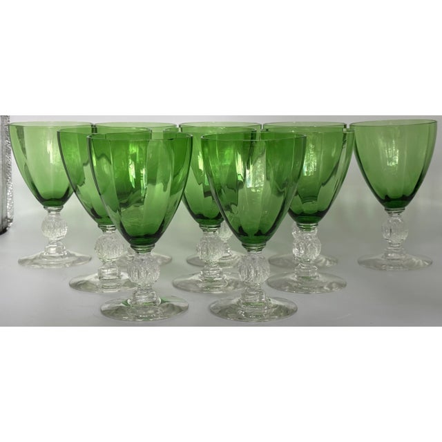 Antique Cambridge Aurora Green Optic Water Goblets - Set of 10 For Sale - Image 11 of 17