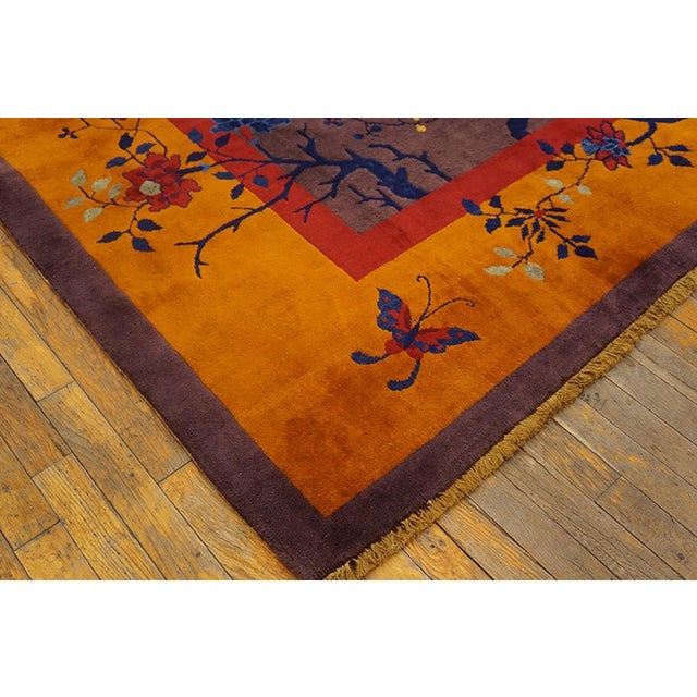 1920s Tan Taupe Floral Modern Antique Chinese Art Deco Rug 8'2" X 9'9" Handknotted Wool Carpet For Sale In New York - Image 6 of 6