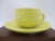 Secla, Made in Portugal, fun set of mid century majolica cabbage leaf cups and saucers. Brightly hand painted in yellow,...