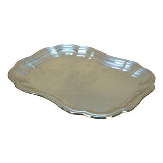 Mid 20th Century Baldwin Brass Mount Vernon Scalloped Tea Coffee Bar Serving Tray Platter 13" For Sale