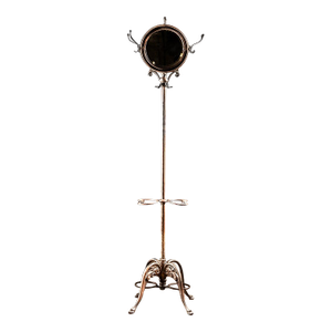 Early 1900s Turn Of The Century Japanned Copper Coat Rack With Double Sided Mirror