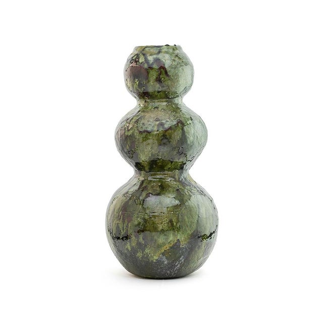 Contemporary Tamegroute Green Glazed Triple-Gourd Vase | Handmade | One of a Kind For Sale - Image 3 of 7