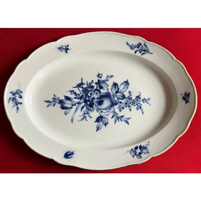 19th Century Large 19" Antique 19th Century German Meissen Porcelain Blue and White Floral Platter With Insects For Sale - Image 5 of 10