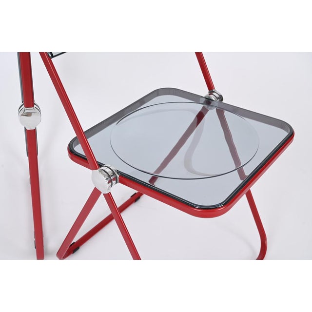 Metal Red and Smoked Acrylic Plia Folding Chairs by Piretti for Castelli, 1970s, Set of 6 For Sale - Image 7 of 16