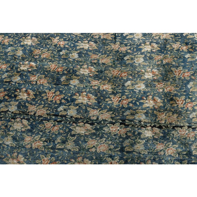 Navy Blue Doris Leslie Blau Antique Turkish Allover Floral Pale Sand Rug - c. 1920 For Sale - Image 8 of 9