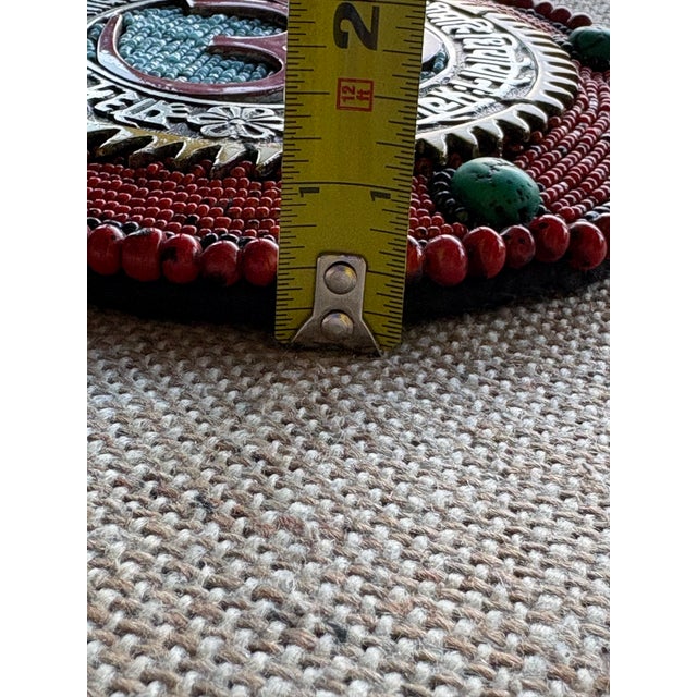 2010s Handcrafted Beaded Om Wall Hanging Plaque. Metal & Turquoise, Jasper. India For Sale - Image 5 of 12