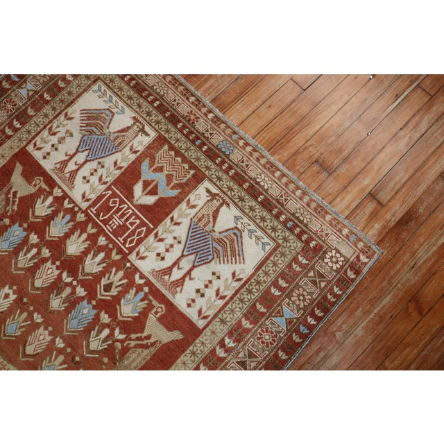 Rare Antique Horse Rooster Shirvan Caucasian Rug Dated 1948 - 4'3" x 6'8" For Sale - Image 4 of 6