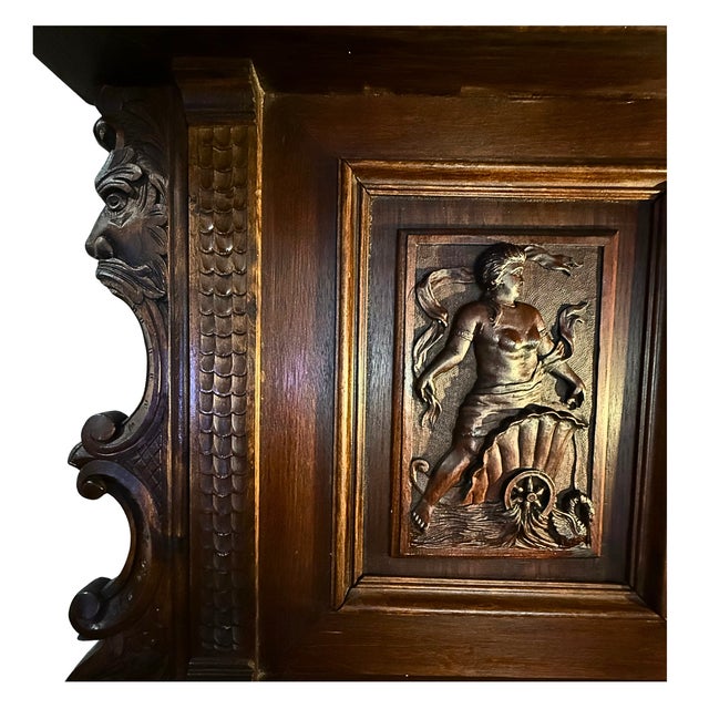 Wood **Rare Antique Masterpiece**Renaissance Revival Sideboard in Solid Walnut*Carved Lions and Griffins** For Sale - Image 7 of 12