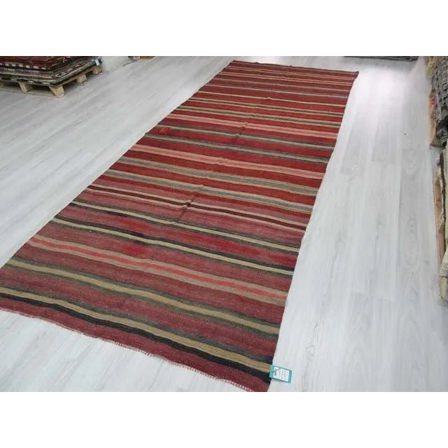 1960s Vintage Turkish Striped Kilim Rug- 5′ × 12′2″ For Sale - Image 5 of 6