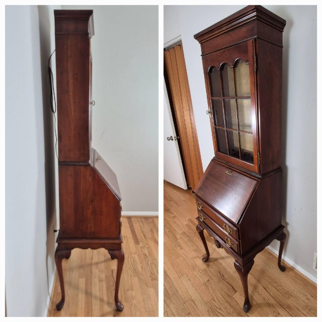 Late 20th Century Petite Ladies Mahogany Secretary Writing Desk Curio Display Cabinet For Sale - Image 9 of 11