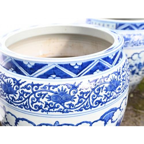 Large Blue and White Porcelain Planters, Set of 2 For Sale - Image 3 of 13